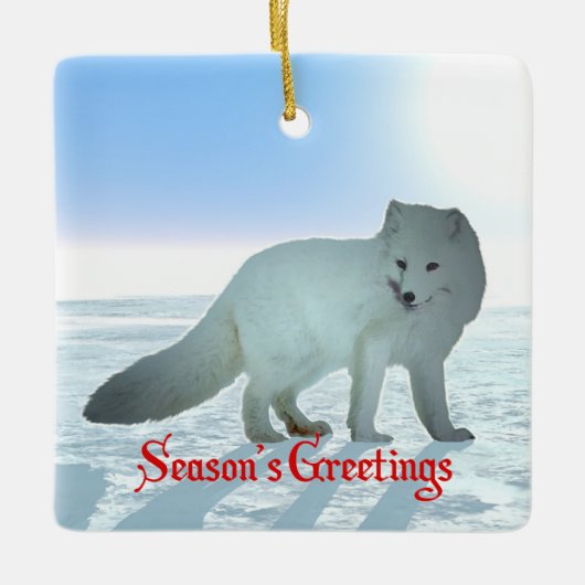 Grüße der Saison - Arktischer Fuchs Keramikornament (Vorderseite)