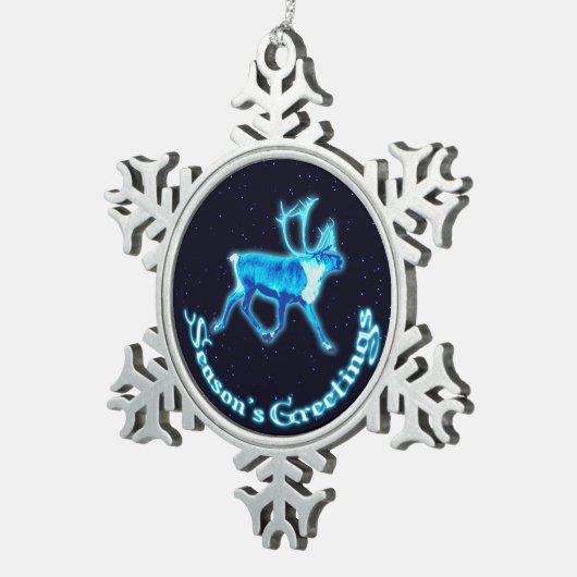 Grüße der Saison - Blaue Karibik (Reindeer) Schneeflocken Zinn-Ornament (Rechts)