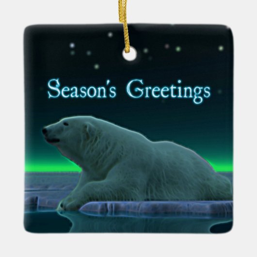 Grüße der Saison - Eiskantenpolarbär Keramikornament (Vorderseite)