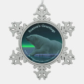 Grüße der Saison - Eiskantenpolarbär Schneeflocken Zinn-Ornament (Vorderseite)