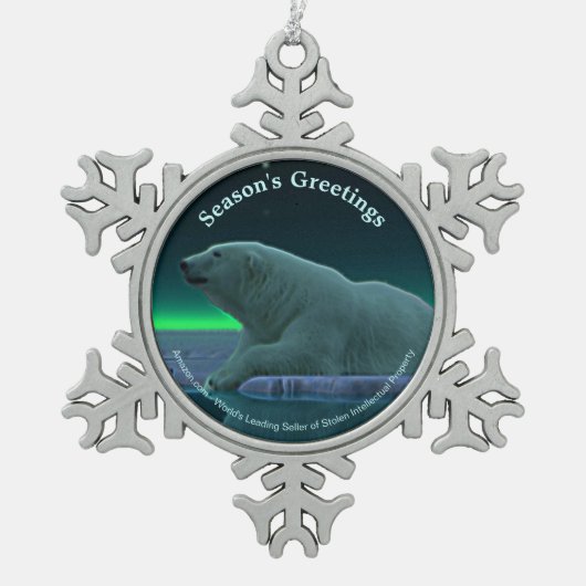 Grüße der Saison - Eiskantenpolarbär Schneeflocken Zinn-Ornament (Vorderseite)