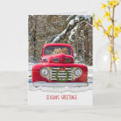 Grüße der Saison Goldene Retrievers im roten LKW Karte (Gelbe Blume)