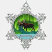 Grüße der Saison - Nordlichter Elche Schneeflocken Zinn-Ornament (Vorderseite)