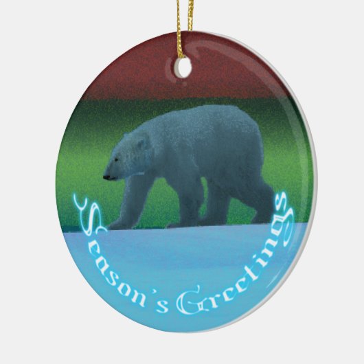 Grüße der Saison - Polarlichter Polarbär Keramikornament (Links)