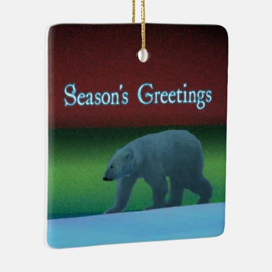 Grüße der Saison - Polarlichter Polarbär Keramikornament (Rechts)