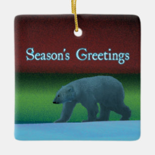 Grüße der Saison - Polarlichter Polarbär Keramikornament