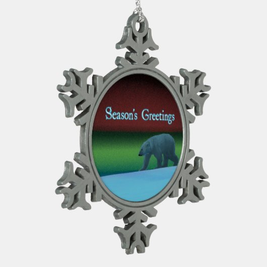 Grüße der Saison - Polarlichter Polarbär Schneeflocken Zinn-Ornament (Links)