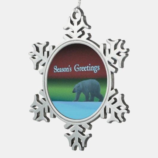 Grüße der Saison - Polarlichter Polarbär Schneeflocken Zinn-Ornament (Rechts)
