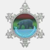 Grüße der Saison - Polarlichter Polarbär Schneeflocken Zinn-Ornament (Vorderseite)