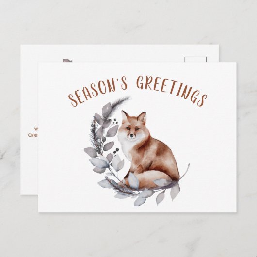 Grüße der Saison Red Fox Weihnachtsgrün Postkarte (Vorne/Hinten)