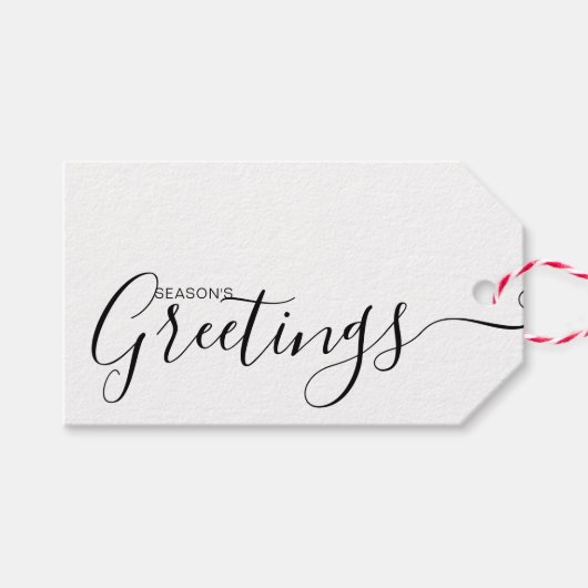 Grüße der Saison Schwarz-weiße Minimalistische Ges Geschenkanhänger (Vorderseite (Horizontal))