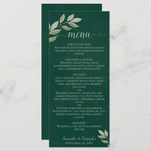 Grüße Hochzeit der Blätter Emerald & Sage Green Menükarte (Vorne/Hinten)