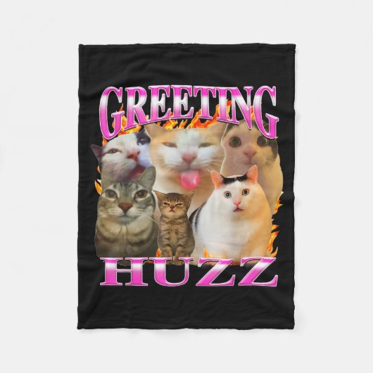 Grüße Huzz Lustige Katzen-Meme-Bootleg-Grafik Männ Fleecedecke (Vorderseite)