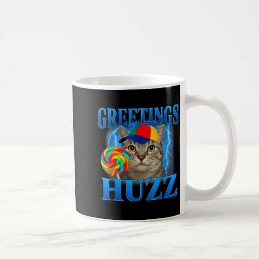 Grüße Huzz Lustiges Katzen Meme Design Für Männer Kaffeetasse (Rechts)