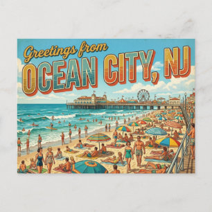 Grüße im Vintage-Stil aus Ocean City NJ Postkarte