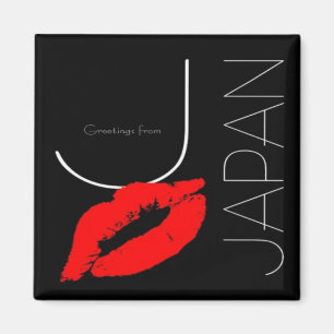 Grüße Lippenstift-Kuss-Schwarzen Japans vom roten Magnet