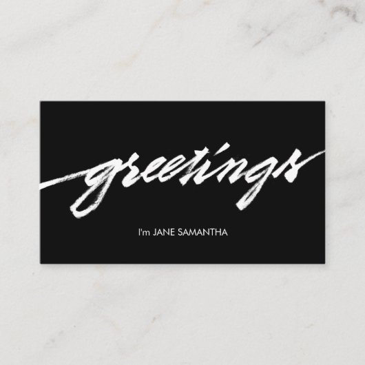 Grüße! Minimalistische schwarze u. weiße Visitenkarte (Vorderseite)