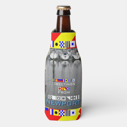 Grüße Neuport RI Nautic Flags personalisiert Flaschenkühler (Flaschenvorderseite)