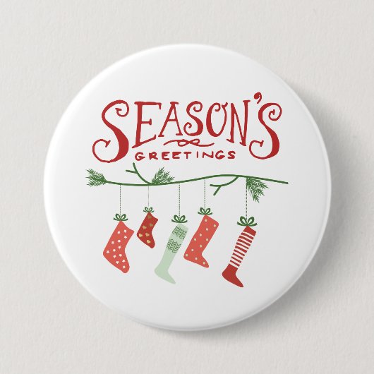 Grüße und Weihnachten-Strumpf der Saison Button (Vorderseite)