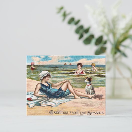 Grüße vom Meer! Vintage Postkarte (Stehend Vorderseite)