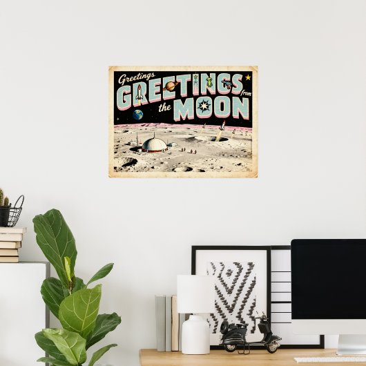 Grüße vom Moon Retro Sci-Fi Poster (Heimbüro)