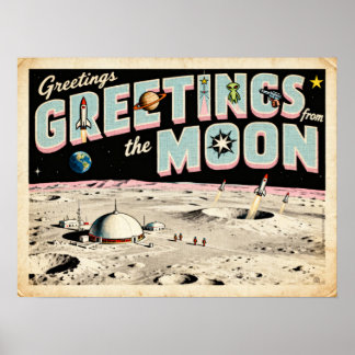 Grüße vom Moon Retro Sci-Fi Poster