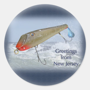 Grüße vom New Jersey Angelköder Runder Aufkleber