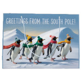 "Grüße vom Südpol" Pinguin-Design Große Geschenktüte (Rückseite)