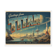 Grüße vom Titan Retro-Sci-Fi-Postkarte