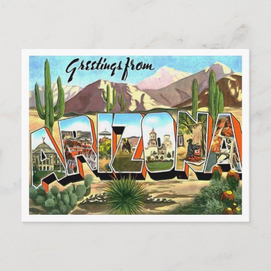 Grüße von Arizona Vintage Reise Postkarte (Vorderseite)
