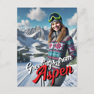 Grüße von Aspen Female Skier Postkarte