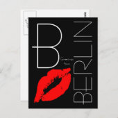 Grüße von Berlin Red Lipstick Kiss Black Postkarte (Vorne/Hinten)