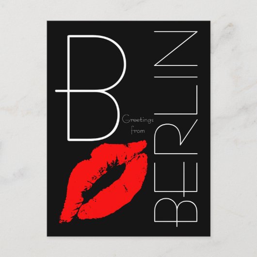 Grüße von Berlin Red Lipstick Kiss Black Postkarte (Vorderseite)