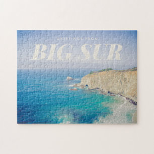 Grüße von Big Sur im Vintage-Stil Postkarte Puzzle