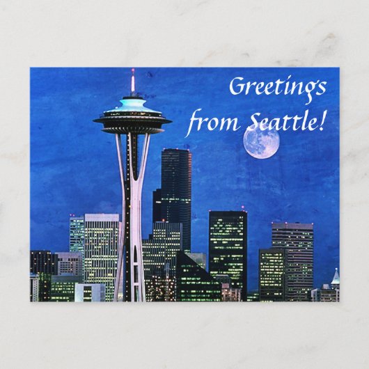 Grüße von Blue Seattle Skyline Postkarte (Vorderseite)