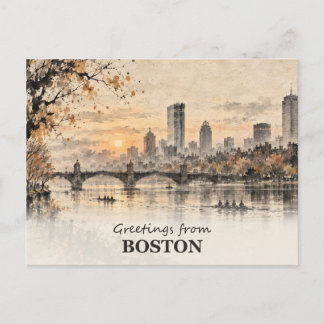 Grüße von Boston Ink Wash Postkarte