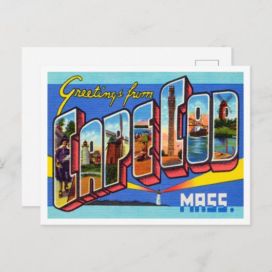 Grüße von Cape Cod, Massachusetts Travel Postkarte (Vorne/Hinten)