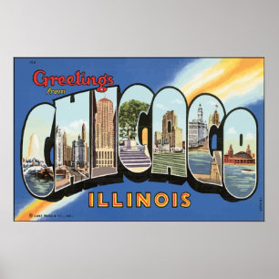 Grüße von Chicago Illinois, Vintag Poster
