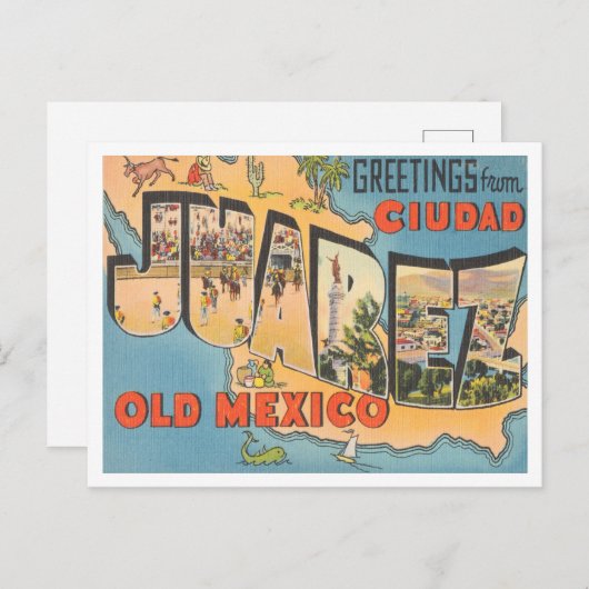 Grüße von Ciudad Juarez, Old Mexico Travel Postkarte (Vorne/Hinten)