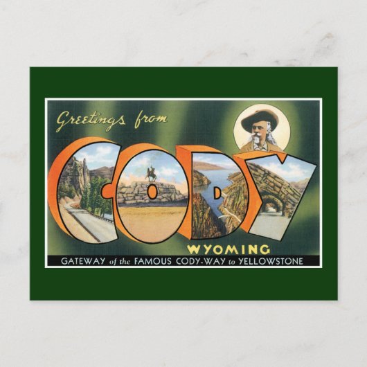 Grüße von Cody, Wyoming! Vintage Postkarte (Vorderseite)