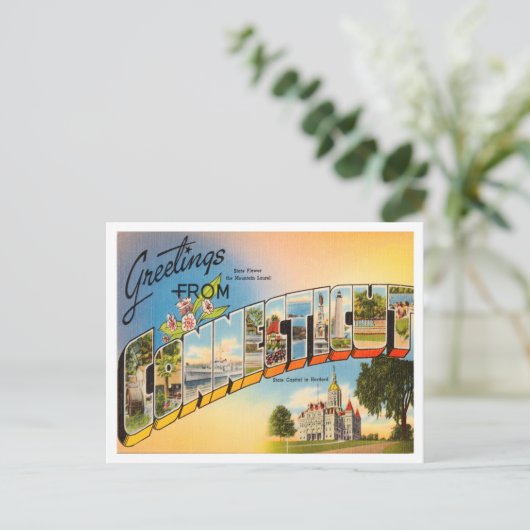 Grüße von Connecticut Vintage Travel Postkarte (Stehend Vorderseite)