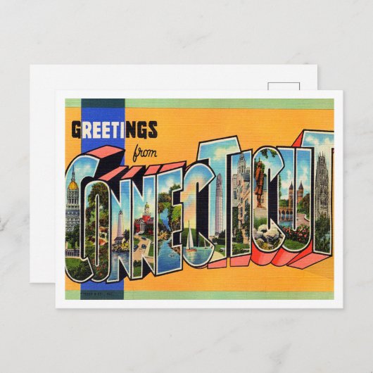 Grüße von Connecticut Vintage Travel Postkarte (Vorne/Hinten)