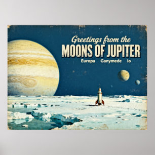 Grüße von den Monden des Jupiter Retro Sci-Fi P Poster
