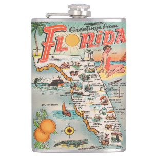 Grüße von der Florida Vintage-Touristenkarte Flachmann