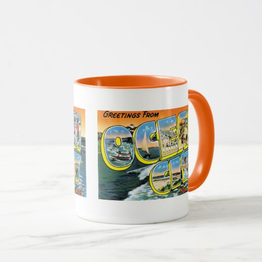 Grüße von der Ozean-Stadt, NJ Tasse (VorderseiteRechts)