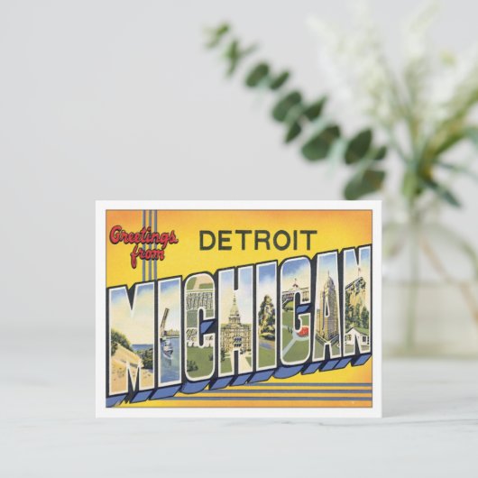 Grüße von Detroit Michigan USA Postcard Postkarte (Stehend Vorderseite)