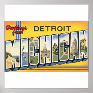 Grüße von Detroit Michigan, Vintag Poster