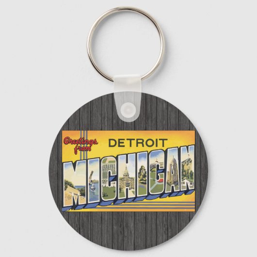 Grüße von Detroit Michigan, Vintag Schlüsselanhänger (Vorderseite)
