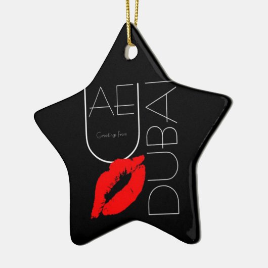 Grüße von Dubai UAE Red Lipstick Kiss Keramik Ornament (Links)