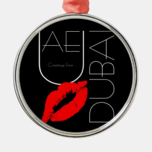 Grüße von Dubai UAE Red Lipstick Kiss Silbernes Ornament